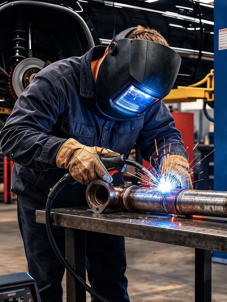 Welding equipment in an automotive workshop